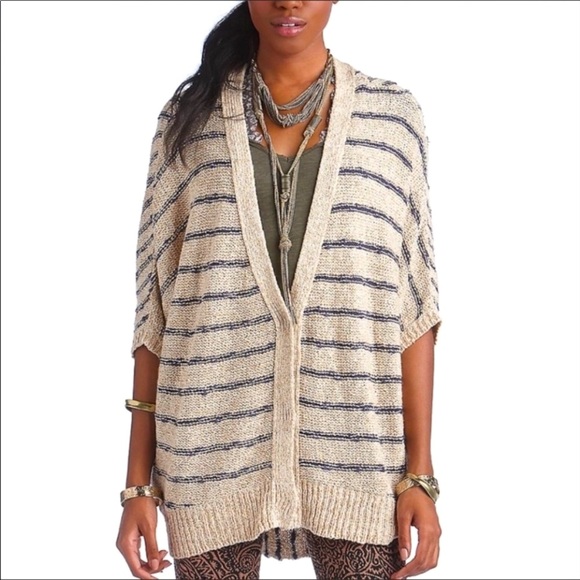 Free People Sweaters - Free People Sweater Oversized Waffle Cable Knit Cardigan Striped Crochet V-Neck